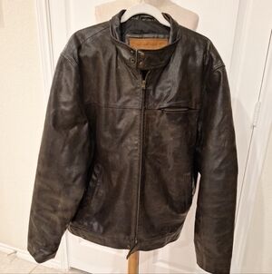 Timberland Dark Brown Leather Bomber Jacket